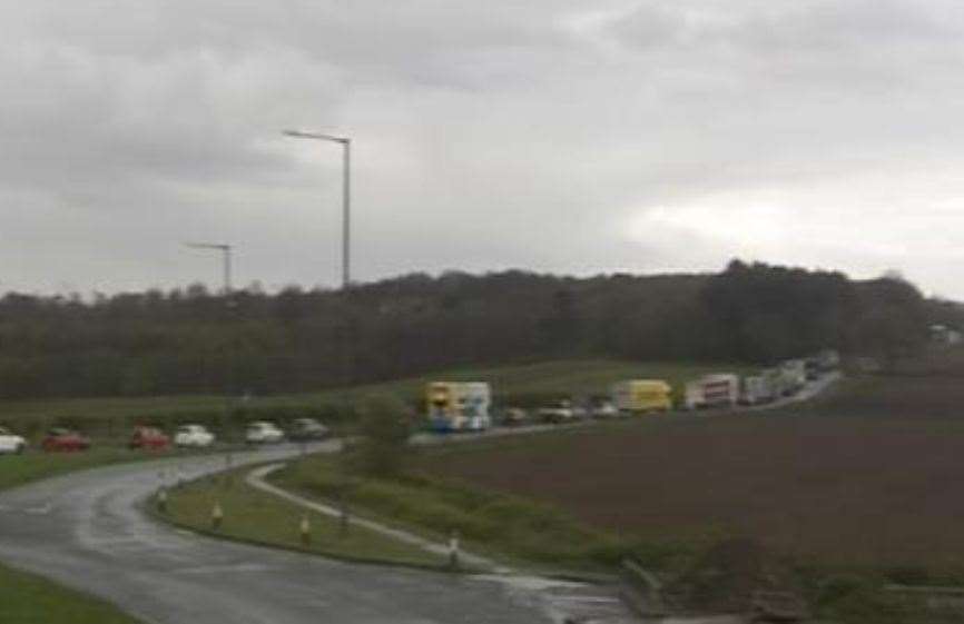 Queues are forming on the A20 near Hythe after a crash. Picture: KCC Highways